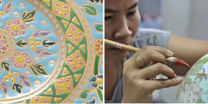 ブランベンジャロンの絵付け作業