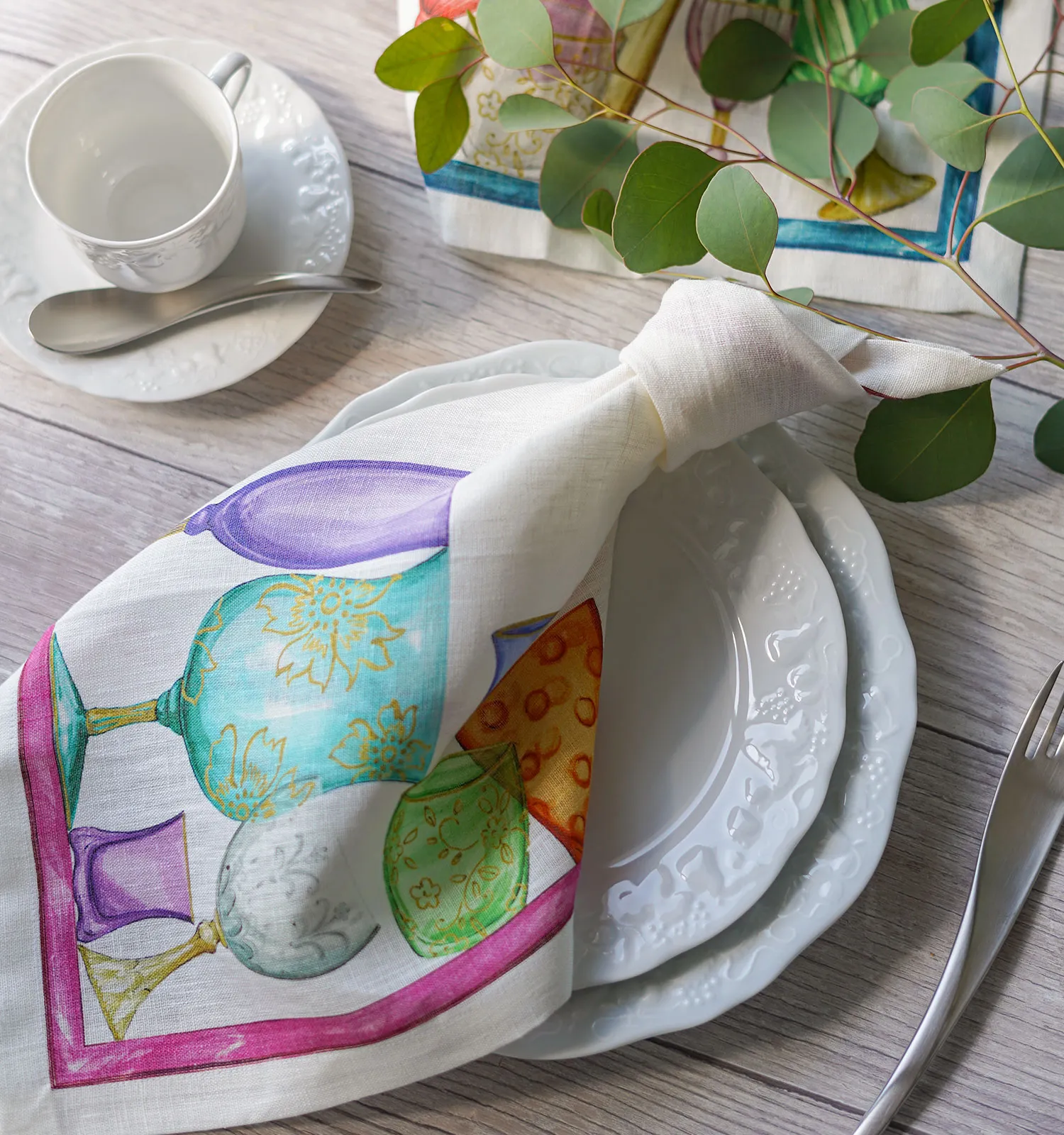 テシトゥーラ トスカーナ テレリーエ ナプキン 46×46cm 4枚セット Cincin／乾杯 100%リネン ポーチ付