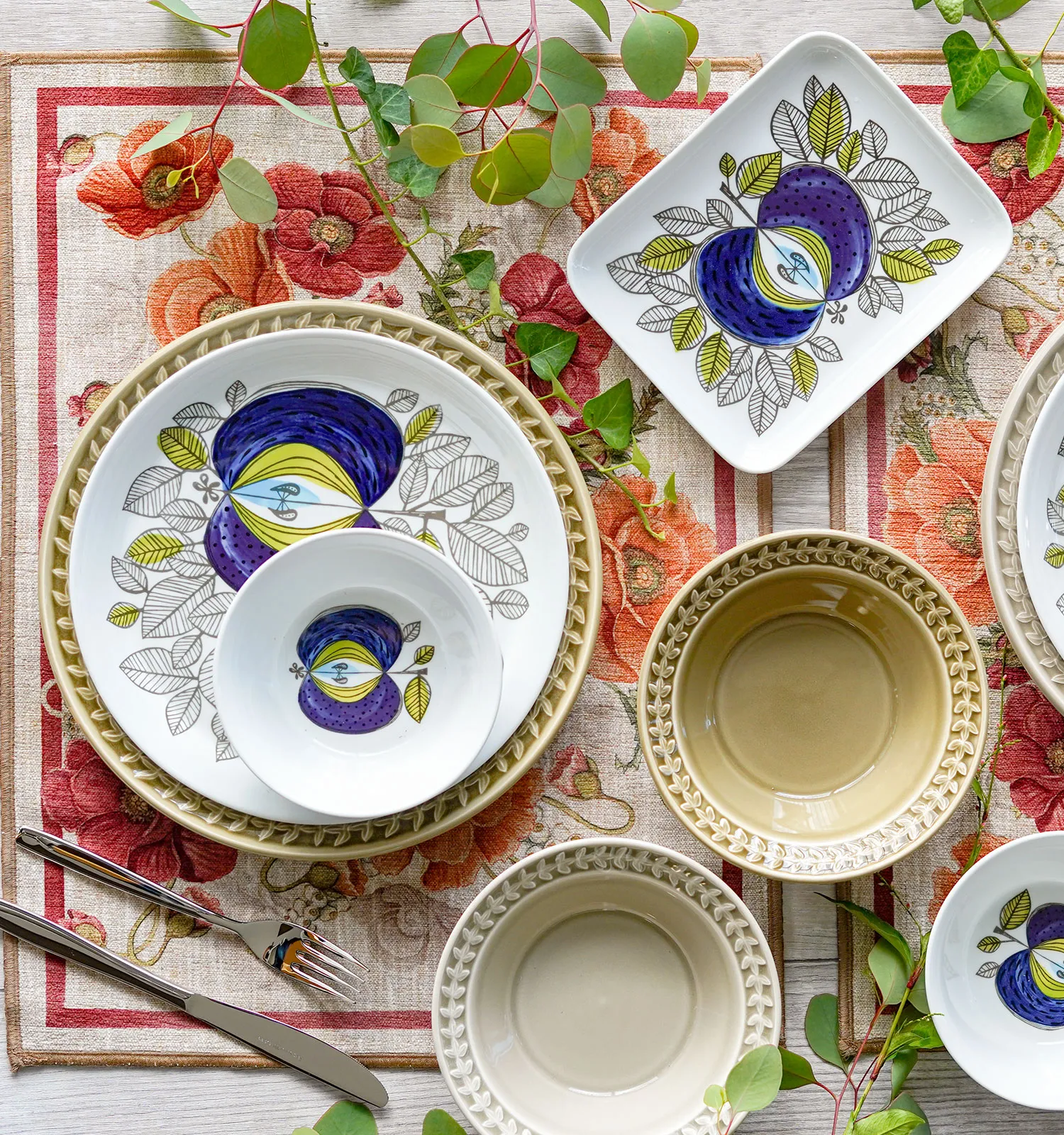 テシトゥーラ トスカーナ テレリーエ プレースマット 50×37cm 2枚セット ポピー ポリエステル ポーチ付