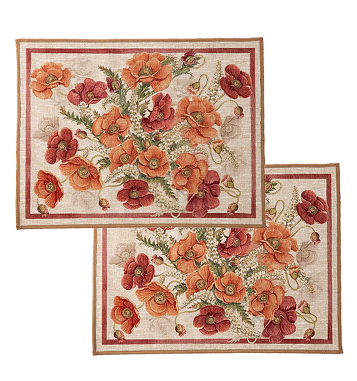 テシトゥーラ トスカーナ テレリーエ プレースマット 50×37cm 2枚セット ポピー ポリエステル ポーチ付