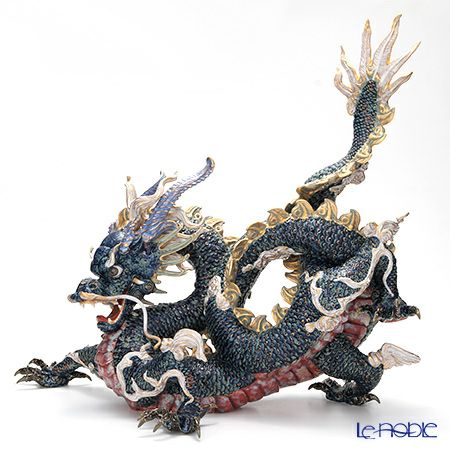 リヤドロ 臥龍 Blue＆Gold 01934 ハンドペイントの鱗 ディテール