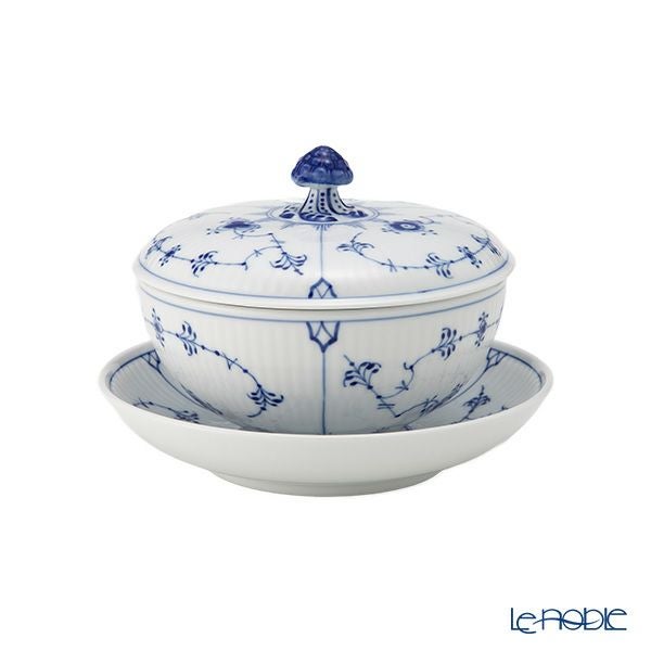 ロイヤルコペンハーゲン（Royal Copenhagen） ブルー フルーテッド プレイン ボウル＆ソーサー 蓋つき 380ml 1064774