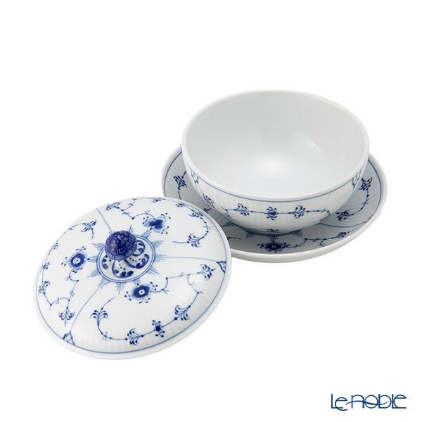 ロイヤルコペンハーゲン（Royal Copenhagen） ブルー フルーテッド プレイン ボウル＆ソーサー 蓋つき 380ml 1064774
