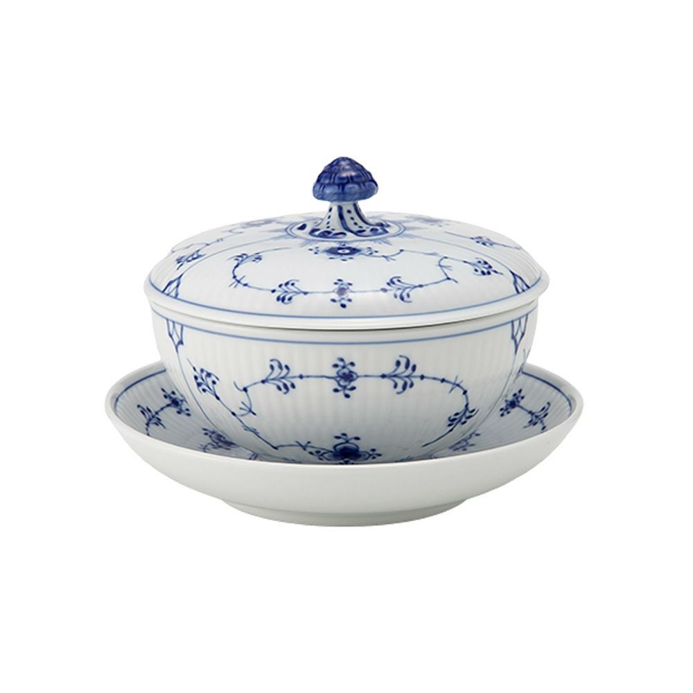 ロイヤルコペンハーゲン（Royal Copenhagen） ブルー フルーテッド プレイン ボウル＆ソーサー 蓋つき 380ml 1064774
