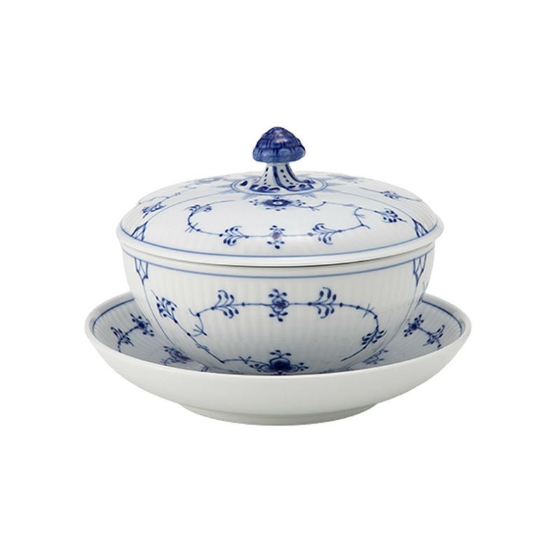 ロイヤルコペンハーゲン（Royal Copenhagen） ブルー フルーテッド プレイン ボウル＆ソーサー 蓋つき 380ml 1064774