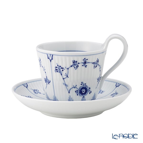 ロイヤルコペンハーゲン（Royal Copenhagen） ブルー フルーテッド プレイン ティーカップ＆ソーサー（ハイハンドル） 240ml 1101092／1017176