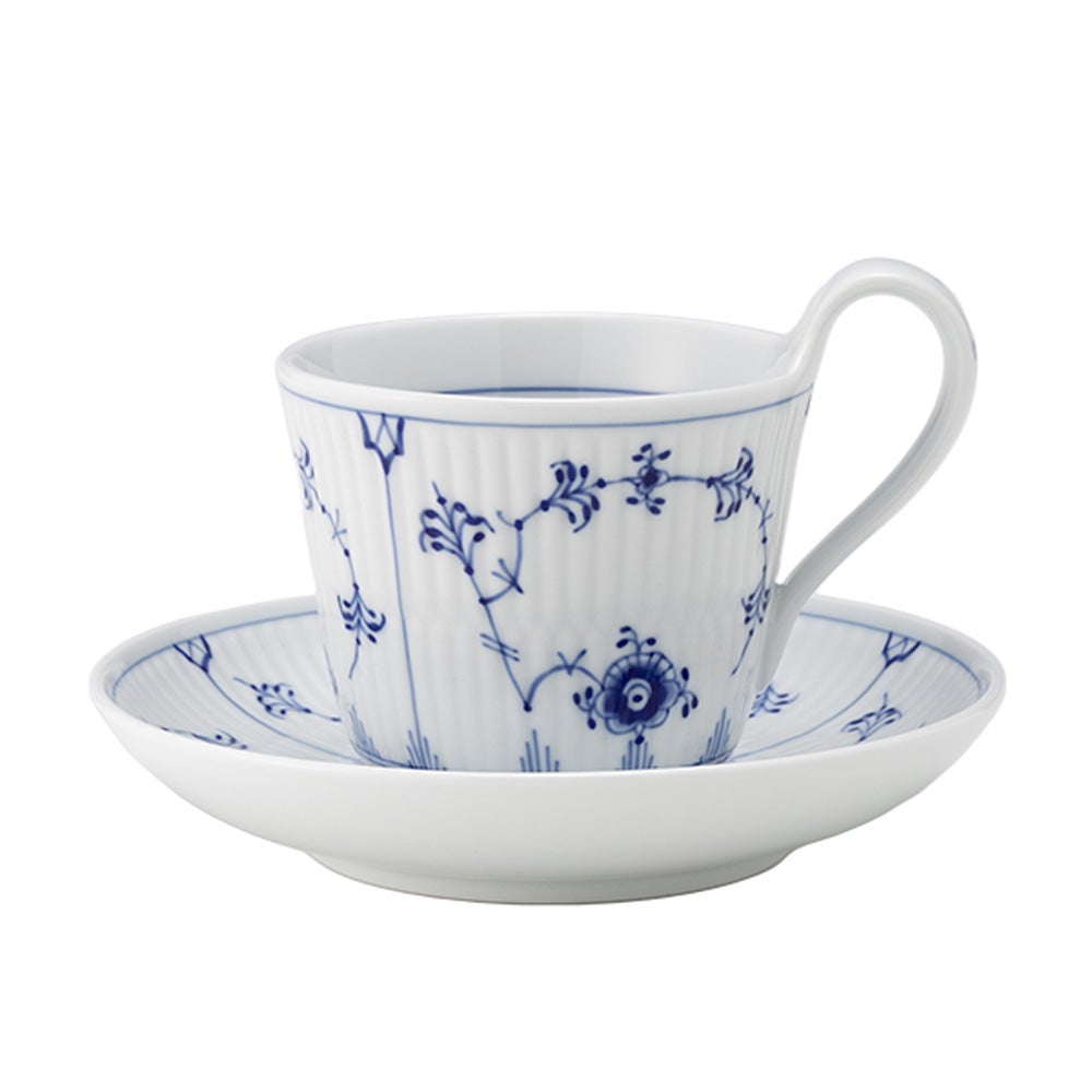 ロイヤルコペンハーゲン（Royal Copenhagen） ブルー フルーテッド プレイン ティーカップ＆ソーサー（ハイハンドル） 240ml 1101092／1017176