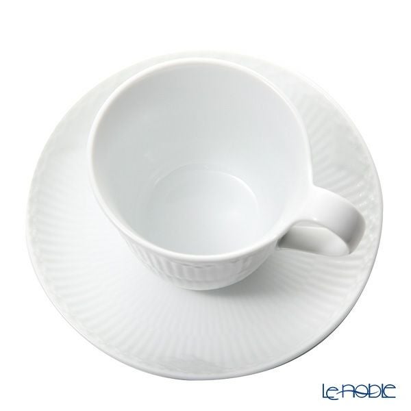 ロイヤルコペンハーゲン（Royal Copenhagen） ホワイト フルーテッド ハーフレース ティーカップ＆ソーサー（ハイハンドル） 240ml 1128092／1017278