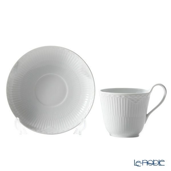 ロイヤルコペンハーゲン（Royal Copenhagen） ホワイト フルーテッド ハーフレース ティーカップ＆ソーサー（ハイハンドル） 240ml 1128092／1017278