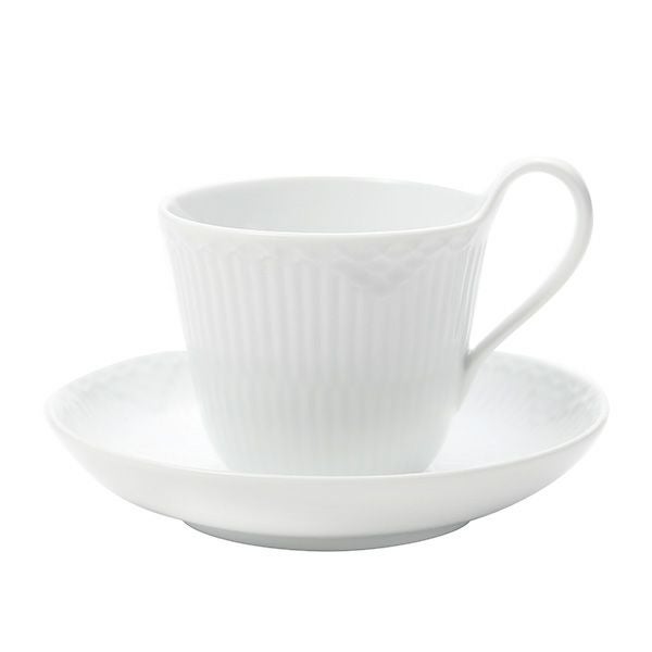 ロイヤルコペンハーゲン（Royal Copenhagen） ホワイト フルーテッド ハーフレース ティーカップ＆ソーサー（ハイハンドル） 240ml 1128092／1017278