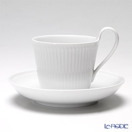 ロイヤルコペンハーゲン（Royal Copenhagen） ホワイト フルーテッド プレイン ティーカップ＆ソーサー（ハイハンドル） 240ml 2408092／1017384