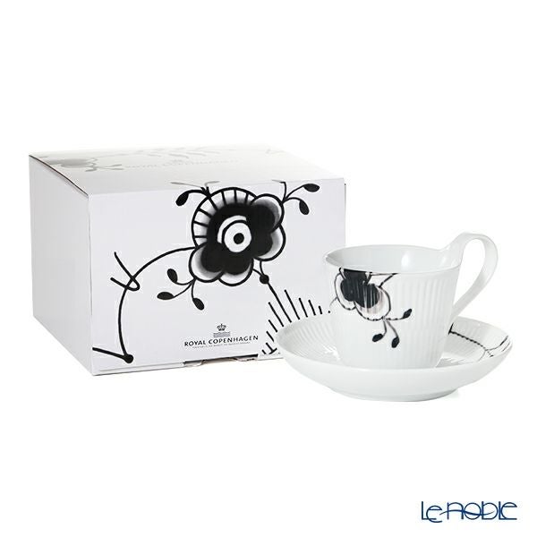 ロイヤルコペンハーゲン（Royal Copenhagen） ブラック フルーテッド メガ ティーカップ＆ソーサー（ハイハンドル） 2542092／1017037