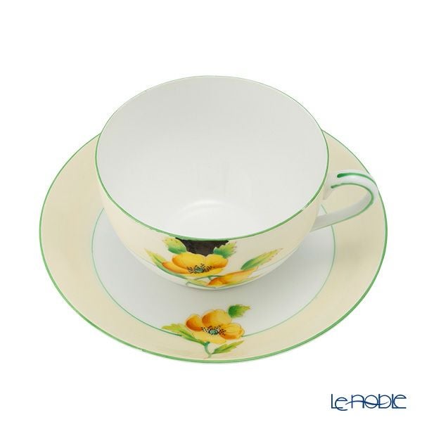 【1点限り】オールドノリタケ 黄緑枠クリーム帯 黄花文 トリオセット ティー