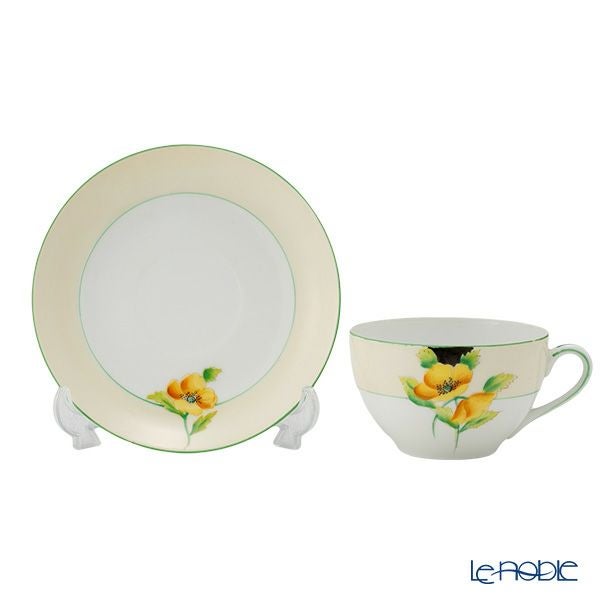 【1点限り】オールドノリタケ 黄緑枠クリーム帯 黄花文 トリオセット ティー