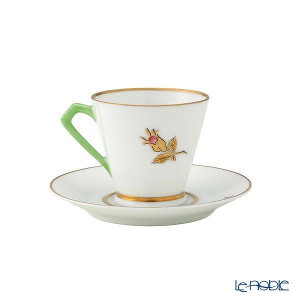 【1点限り】オールドノリタケ 金彩 薔薇文 デミタスカップ＆ソーサー 黄緑