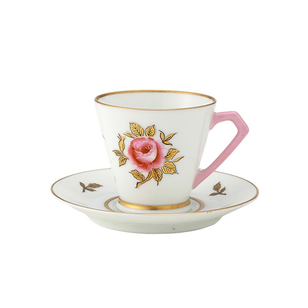 【1点限り】オールドノリタケ 金彩 薔薇文 デミタスカップ＆ソーサー ピンク