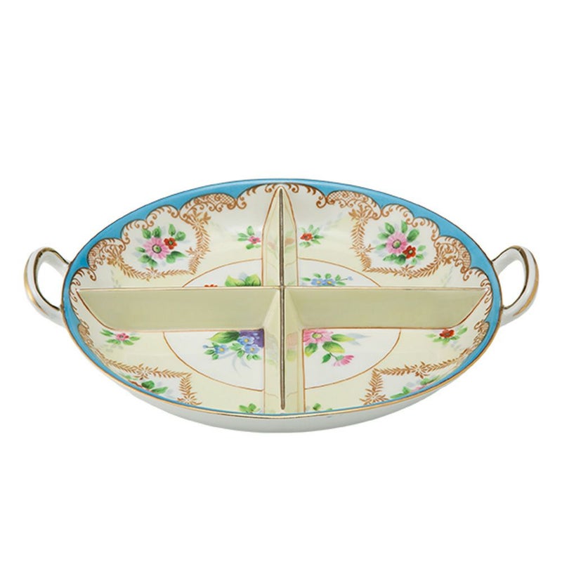 【1点限り】オールドノリタケ 金彩水色帯 花模様 ボウル 両手付 4つ取分け