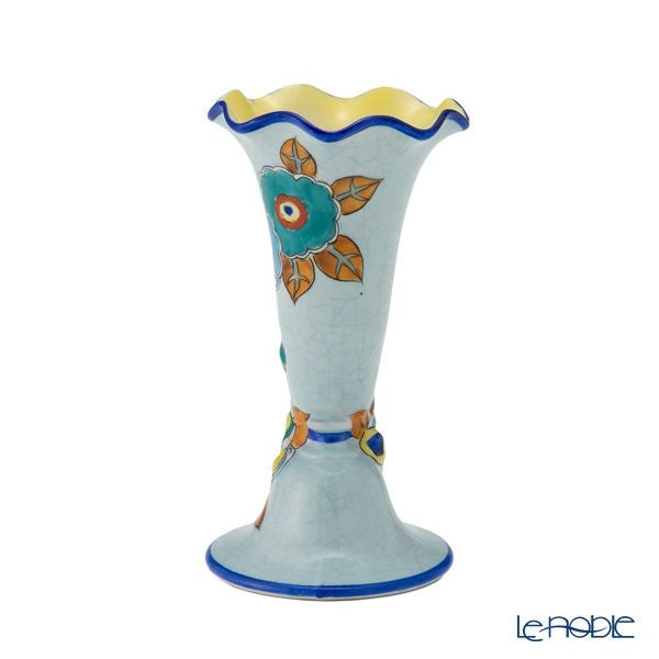 【1点限り】オールドノリタケ 青枠アールデコ 薔薇文 花瓶 ホーン型