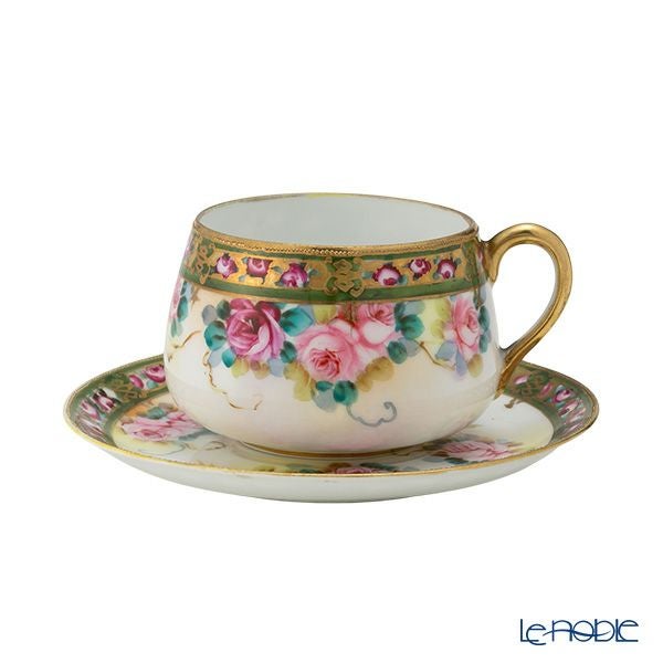 【1点限り】オールドノリタケ 金点盛り 小薔薇帯 薔薇文 トリオセット ティー