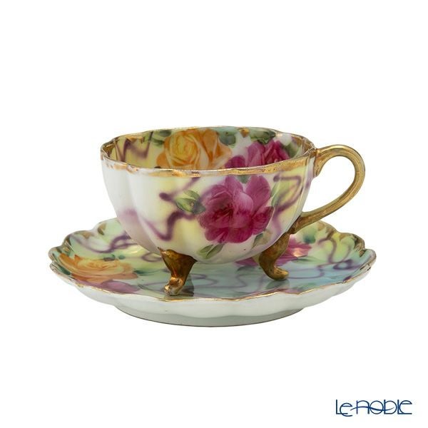 【1点限り】オールドノリタケ 金彩シンクインぼかし 薔薇文花型 カップ＆ソーサー 3っ足付