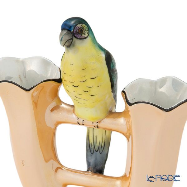 【1点限り】オールドノリタケ アールデコ オレンジラスター彩 二口花瓶 オウム鳥付