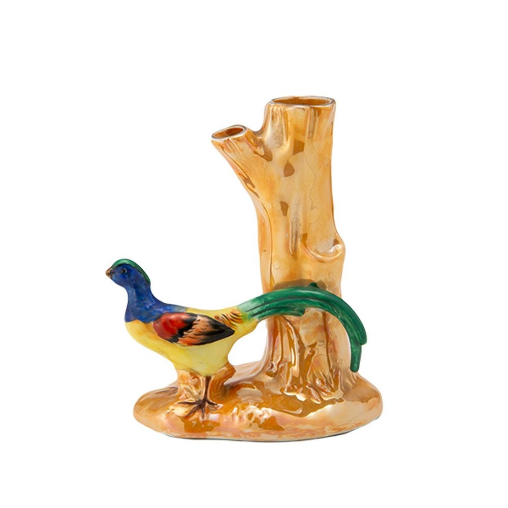 【1点限り】オールドノリタケ アールデコ オレンジラスター彩 二口花瓶 鳥付