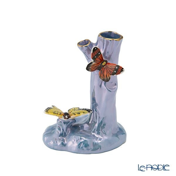 【1点限り】オールドノリタケ アールデコ ブルーラスター彩 二口花瓶 蝶々付