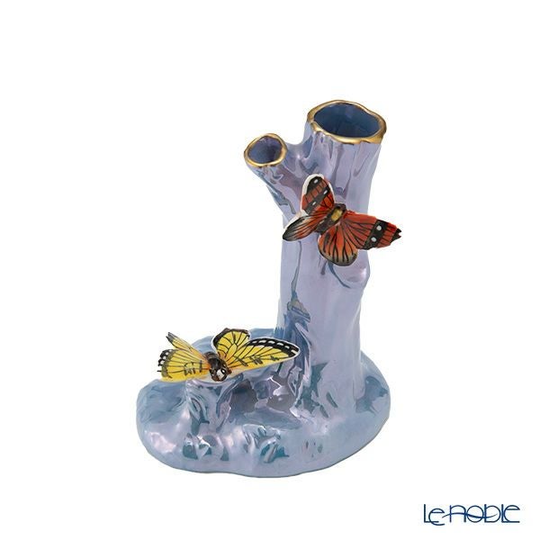 【1点限り】オールドノリタケ アールデコ ブルーラスター彩 二口花瓶 蝶々付