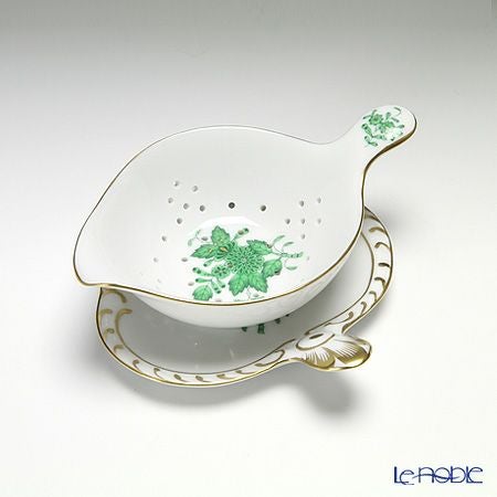 ヘレンド アポニーグリーン 02452／02451 ティーストレーナー／トレイ