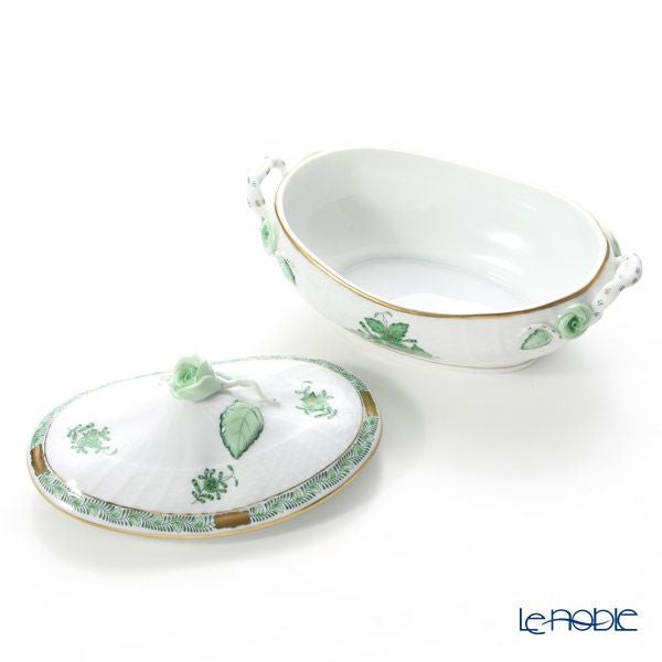 ヘレンド アポニーグリーン 06011-0-09 オーバルボックス（ローズ）