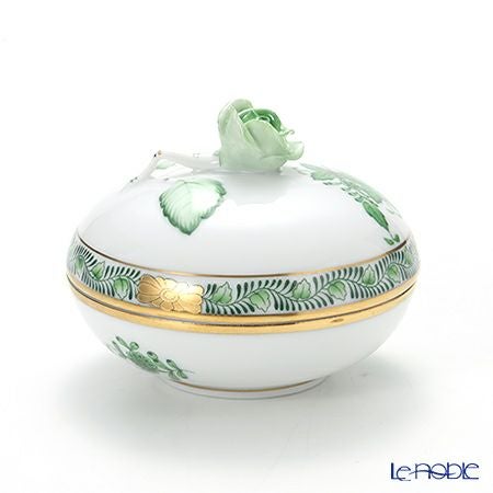 ヘレンド アポニーグリーン 06021-0-09 ラウンドボックス（ローズ） 8cm