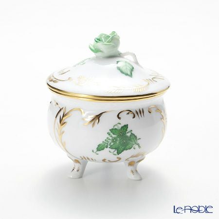 ヘレンド アポニーグリーン 06040-0-09 脚付ラウンドボックス（ローズ） 8cm