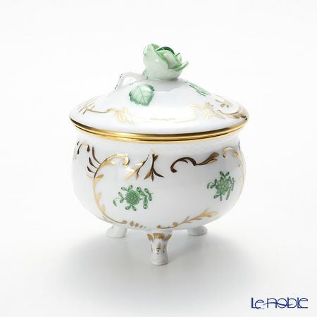 ヘレンド アポニーグリーン 06040-0-09 脚付ラウンドボックス（ローズ） 8cm