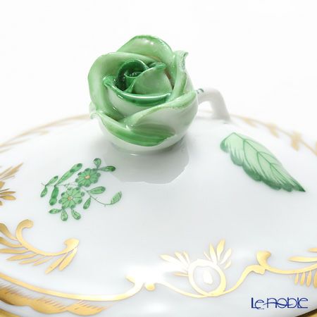 ヘレンド アポニーグリーン 06040-0-09 脚付ラウンドボックス（ローズ） 8cm