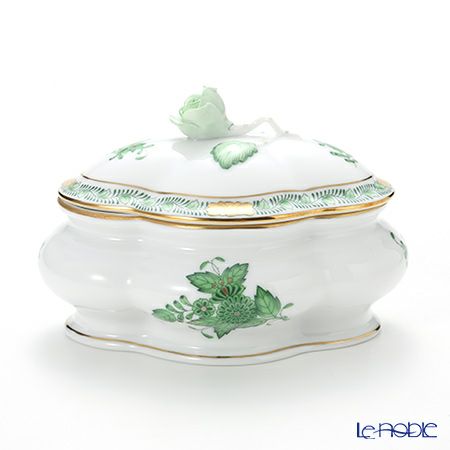 ヘレンド (HEREND) アポニーグリーン 06058-0-09 ボンボン入れ オーバルボックス（ローズ） 14cm