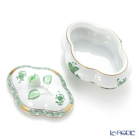 ヘレンド (HEREND) アポニーグリーン 06058-0-09 ボンボン入れ オーバルボックス（ローズ） 14cm