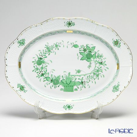 ヘレンド インドの華グリーン オーバルプラター 36cm