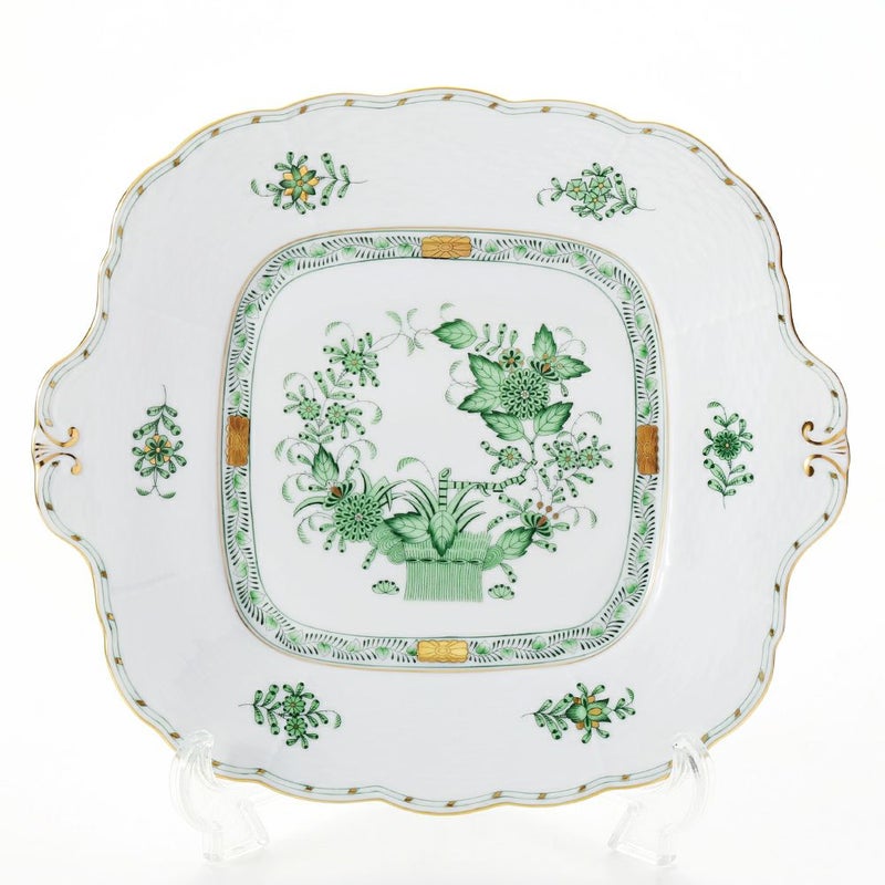 ヘレンド インドの華グリーン 00431-0-00 四角ケーキ皿 28×25cm