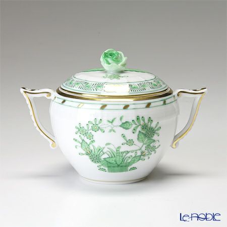 ヘレンド (HEREND) インドの華グリーン 00472-0-09 シュガーポット ローズ 200ml