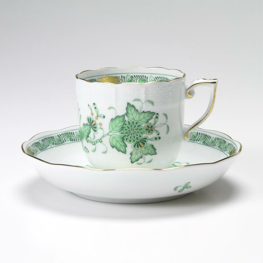 ヘレンド インドの華グリーン 00707-0-00／707 モカカップ＆ソーサー 150ml
