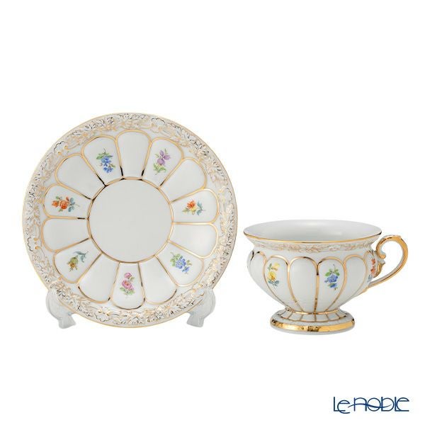 マイセン（Meissen） 宮廷の小花 スキャタードフラワー X-Form（金彩縁） 010198／17582 コーヒーカップ＆ソーサー 200ml