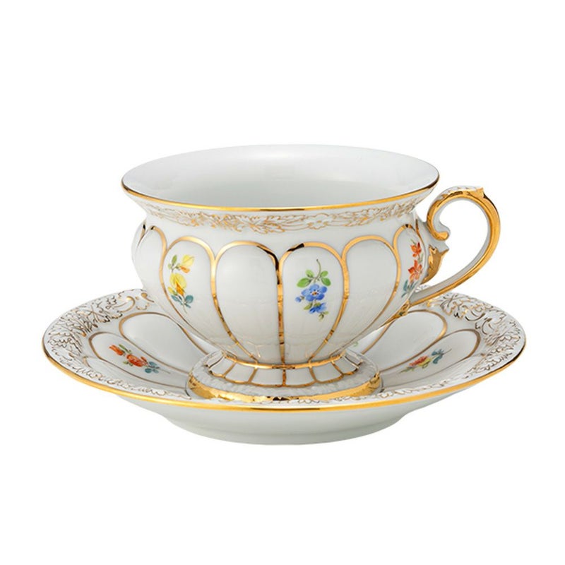 マイセン（Meissen） 宮廷の小花 スキャタードフラワー X-Form（金彩縁） 010198／17582 コーヒーカップ＆ソーサー 200ml