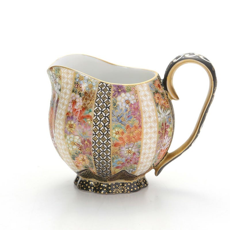 現代の京薩摩×アウガルテン磁器工房 クリーマー（S） 0.07L 菊詰 白・白金七宝紋 絵付：伝統工芸士 小野多美枝氏 -空女-