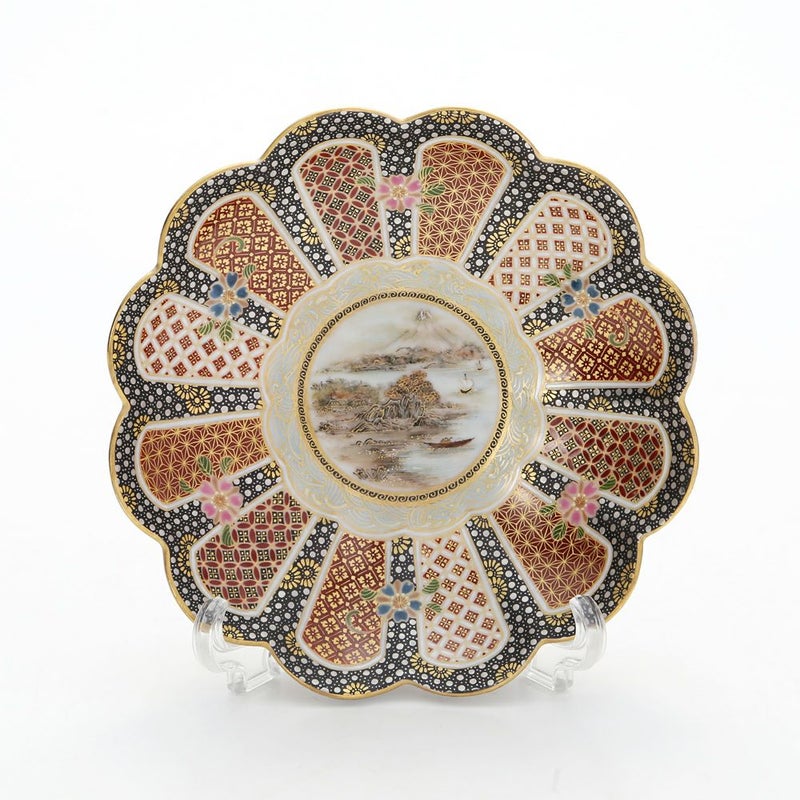 現代の京薩摩×アウガルテン磁器工房 小皿（豆皿） 9cm 山水（富士山） 絵付：伝統工芸士 小野多美枝氏 -空女-