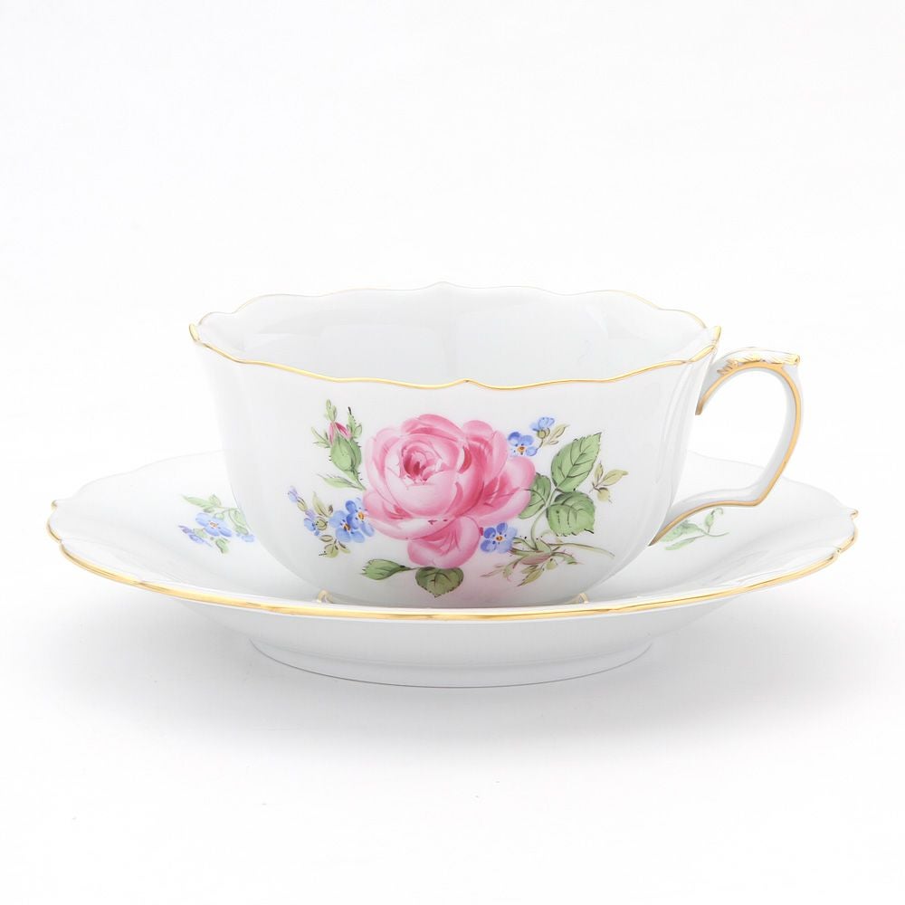 マイセン カップ&ソーサー&プレートピンクローズ×忘れな草 マイセン（Meissen） ピンクのバラ／忘れな草 020810／00633 ティー
