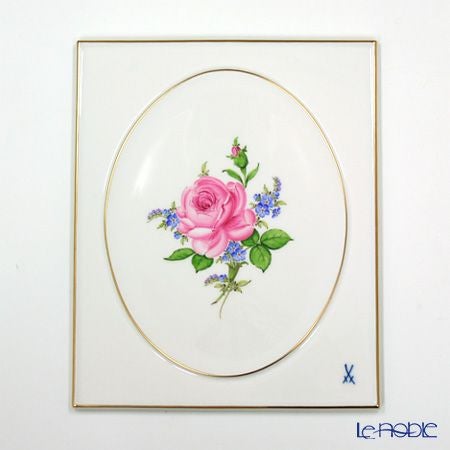 マイセン（Meissen） 陶板 020810／53n31 ピンクのバラ／忘れな草 25×20.5cm