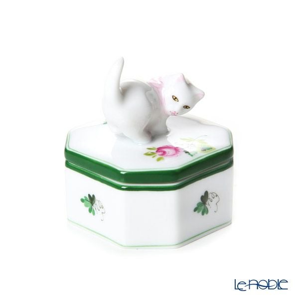 ヘレンド ウィーンのバラ オクタゴナルボックス ネコ 4.8cm 06105-0-26