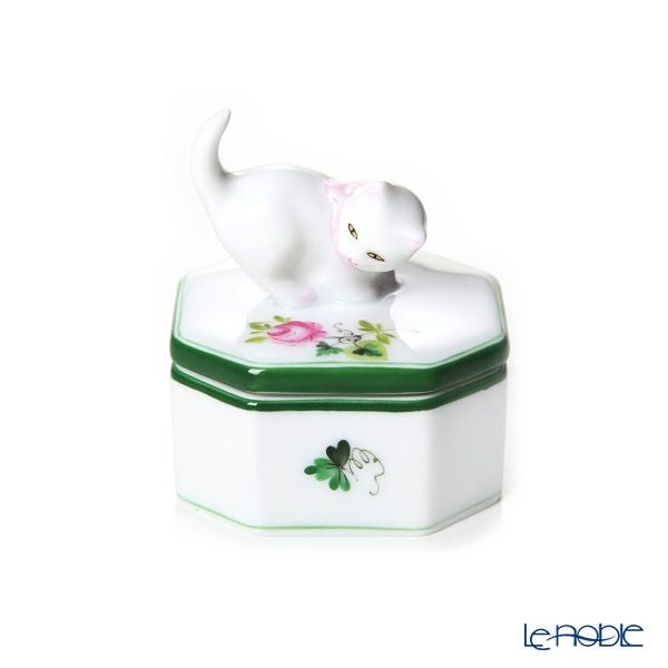ヘレンド ウィーンのバラ オクタゴナルボックス ネコ 4.8cm 06105-0-26