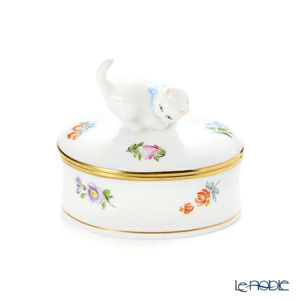 ヘレンド ミルフルール MF 06114-0-26 オーバルボックス（ネコ）