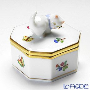 ヘレンド (HEREND) ヴィクトリア・プレーン VA 06104-0-26／6074 オクタゴナルボックス（ネコ）